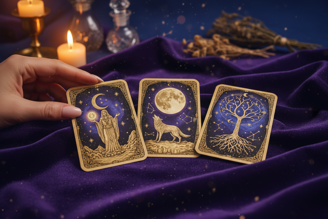 erstelle mir ein Bild beim Kartenlegen